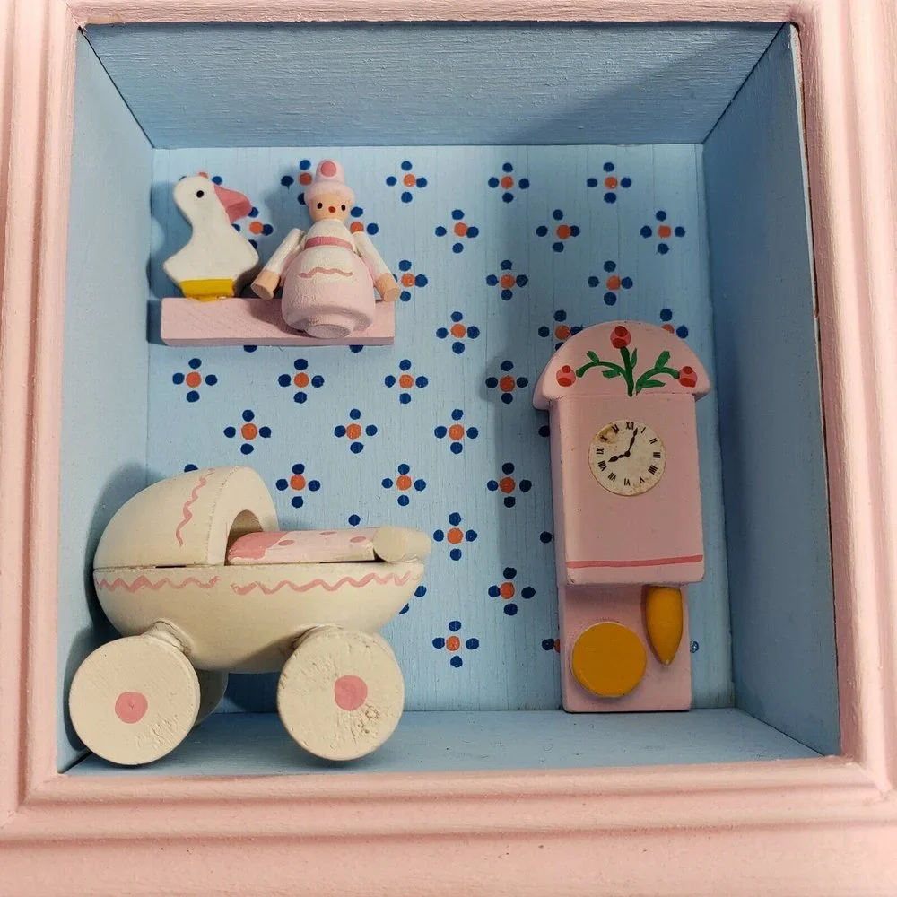 Vintage Sevi Wood Display Nursery Charms NOS Painted Baby Carriage Italy